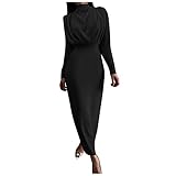 SUccess Damen Rollkragenkleid Pulloverkleid Elegant Maxikleid Winterkleid Partykleid Einfarbig Langarm Wickelkleid Etuikleider Rundkragen Hohe Taille Abendkleid Frauen Casual Bodycon W