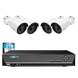 Reolink 4MP Überwachungskamera Aussen Set, 8CH Videoüberwachung mit 4X 4MP PoE IP Kamera, 2TB HDD NVR für 24/7 Aufnahme Innen Outdoor, IP66, IR Nachtsicht mit Audio, Bewegungsmelder, RLK8-410B4-4M