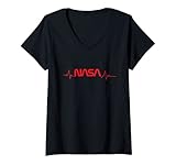 Damen NASA Worm Logo klassisch und berühmt T-Shirt mit V