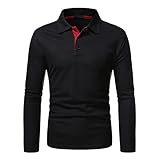 QWERD Herren Poloshirt Langarm Kontrast Polohemd T-Shirt Basic Polo Business Poloshirt Herren Langarm Golf T-Shirt Klassische Polo Einfarbig Freizeit Basic Baumwolle Elegante Polohemd für M