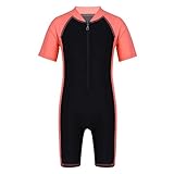 YOOJIA Kinder Unisex Badeanzug mit Bein Einteiler Schwimmanzug Badenmode Wettkampf Badebekleidung für Mädchen Jungen Rot & Schwarz 146-152