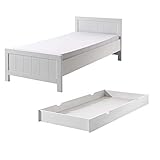 Einzelbett Akira inkl Bett 90 * 200 cm + Bettschublade mit Rollenauszug 90 * 190 cm MDF Holz weiß Jugendzimmer Bett Kinderzimmer Lieg