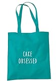 illustratedidentity Cake Obsessed Tragetasche mit langen Griffen, 37,5 x 42 cm, Grün - smaragdgrün - Größe: Einheitsgröß