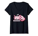 Damen Axolotl Liebhaber Mexikanischer Salamander Relaxolotl T-Shirt mit V