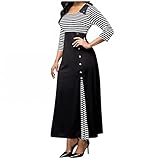 GFGHH Damen Kleid Lange Langes Ärmel Bedruckte Basic Herbst Winter Schlankes Kleid Freizeit Langarm Maxi Bohemian Kleid Lässiges Lose Rundhals Kariertes Kleid A-Linie Sw