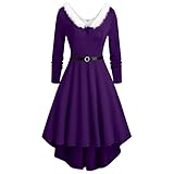 IFOUNDYOU Kleid Damen V-Ausschnitt Elegant Swing Partykleid Langarm Übergroßes Rockabilly Kleid Weihnachtsmotiv 3D Druck Cocktailkleid Knielang A-Linie Winter Weihnachtskleid Sexy Christmas Abendk