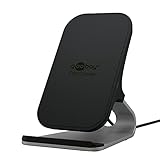 goobay 52955 Wireless Charger mit 10 W/Induktive Ladestation/Induktionsladegerät/Kabelloses Tisch Schnelladegerät für Smartphones und Geräte mit Qi-Standard, Schwarz/Silber, 11mmx68