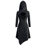 Mymyguoe Karneval Gothic Kleidung Steampunk Kapuzenpullover Mittelalter Damen Langarm Abendkleider Kleid mit Kapuze Kleid Hoodie Vintage Cosplay Party Pullover Jacke Frauen Hallow