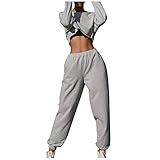 GOKOMO Damen Jogginganzug Einfarbig Sweatshirt Jogginghose Split Hosenanzug Joggen Sport Yoga Laufkleidung(S,Grau)