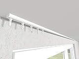 Market-Alley Vorhangschiene Aluminium Weiß/Schwarz Gardinenschiene ; B 1-läufig ; 120cm-600cm. Für Kräuselband Gardinen oder Schiebevorhang (Weiß Gardinenschiene mit Faltenlegehaken ; 120cm)