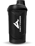 Eiweiß Shaker 800 ml mit Sieb - ORIGINAL Fitness Mixer - Protein Shaker auslaufsicher - BPA frei, Mit Skala für cremige Whey Proteinpulver Shakes, Protein Isolat und BCAA Konzentrate in Schwarz Delux