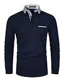GHYUGR Herren Poloshirt Baumwolle Langarm Polohemd klassisch Plaid T-Shirt,Blau 2,L