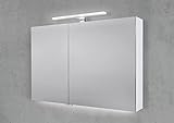 Intarbad ~ Spiegelschrank 100 cm mit Multi LED Acryl Aufsatzleuchte Doppelspiegeltüren Hacienda Schwarz IB1940