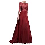 GFGHH Damen Elegant Halbarm Vintage Spitzenkleid Hochzeit Faltenrock Langes Kleid Schlanke Plissee Brautjungfer Abendkleid Festliche Kleider Flora Lace Cocktailkleid Maxikleider Party Ballk