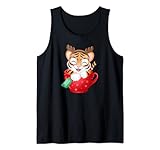 Frohe Weihnachten Niedlicher Weihnachtsmann Tiger T-Shirt Urlaub Pyjama Tank Top