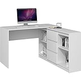 ADGO Plus 2D3S Computertisch Eckschreibtisch Schreibtischset Plus Kommode mit Stauraum 2 Schränke und 3 Schubladen, Arbeitstisch Bürotisch L-förmiger, Platzsparender (Versand in 3 Paketen) Weiße M