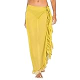 XMYNB Kleid Strandkleid Frauen Rüschen Sarong Bikini Cover Up Strand Rock Chiffon Wrap Röcke Bademode Mode Badebekleidung Cover Ups Beachwear-Yellow,One S