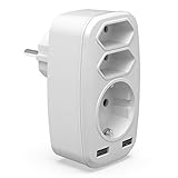 Doppelstecker für Steckdose, 5 in 1 Steckdosenadapter mit 3 Steckdosen ( 4000W ) und 2 USB Anschluss ( 2.4A ), Mehrfachstecker für iPhone, iPad, Laptop, Weiß