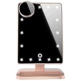 HMBB LED Makeup-Spiegel 20. LED Eitelkeitslicht Bluetooth-Audio-Lupe-Arbeitsplatten-Touchscreen-Kosmetik 10x-Lupe kleine Spiegelschönheit (Color : Rose Gold)