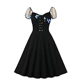 Wellwits Damen 3D Schmetterling Applique Mesh Lace Up Gothic Vintage Kleid, Schwarz , 36/38 DE