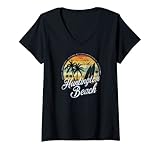 Damen Huntington Beach Surf City California Vintage Surfabzeichen T-Shirt mit V