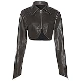 Hstiser Damen Casual Lederjacke Kleid Anzug Damen Slim Sexy PU Revers Reißverschluss Biker Moto Mantel Kleider Streetwear, Braun, 38