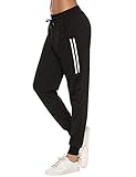 Sykooria Damen Jogginghose Sporthose Lang Yoga Hosen Freizeithose Laufhosen Baumwolle High Waist Trainingshose für Frauen mit Streifen-Streifen B-schwarz-XXL