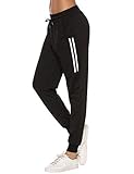 Sykooria Damen Jogginghose Sporthose Lang Yoga Hosen Freizeithose Laufhosen Baumwolle High Waist Trainingshose für Frauen mit Streifen-Streifen B-schwarz-M