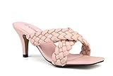 ComeShun Damen-Pantoletten mit niedrigem Kitten-Absatz, überkreuzte Zöpfe, Riemen, Sandalen, Schlupfschuhe, Kleid, beige, 36 EU