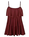 Hilor Damen Tankini mit Rüschen und Volant, fließend, mehrlagig, Badeanzüge, Fahrrad-Rot,