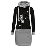 Alwayswin Hoodie Damen Langarm Kapuzenpullover Kleider Casual Löwenzahn Print Hoodies Kleid O-Ausschnitt Sweatshirt Kleid Pullover Kleid Herbst und Winter Langarmkleid Freizeitk