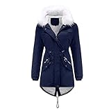 HFStorry Übergröße Winterjacke Pelzfutter Dicker Mantel Damen Einfarbig Winter und Herbst Warme Manteljacke Pelzgefütterter Trenchcoat Winter mit Kapuze Schlank Outw