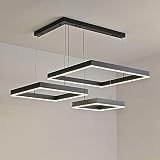 MENGBI Moderne quadratische LED-Anhänger, 3-Farben-Dimmung, Moderne dekorative Wohnzimmerleuchten, schwarzes Aluminium-Finish, Esszimmer-Deckenleuchte (48 W/80 W/144 W)