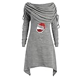 Weihnachtskleid Damen Elegante Frauen Langarm Kleid Christmas Off Shoulder Abendkleid mit Hirsch-Muster Aufdruck Unregelmäßiges Festliches Partykleid Cocktaiikleid Christmas Dress Strickrock