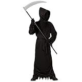 Widmann - Kinderkostüm Reaper, Robe mit Kapuze und unsichtbarer Gesichtsmakse, Gürtel, Halloween, Karneval, Mottoparty, 140