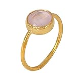 SARAH BOSMAN Ring Damen Gold Rosenquarz - Damenring Silber Vergoldet Eingefasster rosa Edelstein - 9 mm Durchmesser - Größe 56 - SAB-R02ROSQUAg-56