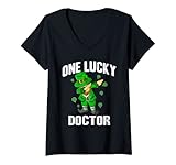 Damen One Lucky Doctor St. Patricks Day Dabbing Leprechaun T-Shirt mit V