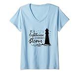 Damen Sei ein Leuchtturm in jemandes Sturm Lustiger Christ T-Shirt mit V