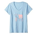 Damen Disney Bambi & Thumper Simple Outline Pink Square T-Shirt mit V