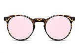 Cheapass Sonnenbrille Rund Braun Schwarz Leopard Pink Verspiegelt UV-400 Festival-Brille Plastik Damen H