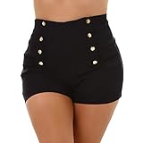 Jela London Damen Hotpants High-Waist Stretch Kurze Shorts Deko-Elemente Slim sexy, Schwarz 36-38 (S/M)