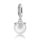 Damen 925 Sterling Silber Charms Anhänger Weiß Simulierte Perle Muschel Charm, Versilbert-B