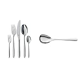 WMF Sydney Besteck Set 12 Personen, Essbesteck 60 teilig, Monobloc-Messer, Cromargan Edelstahl poliert, glänzend, spülmaschinengeeignet & Servierlöffel 25 cm, Cromargan Edelstahl p