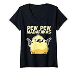 Damen Pew Pew Madafakas Fantasy Huhn Küken mit Pistole Küken T-Shirt mit V