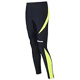 Airtracks Winter Funktions Laufhose Lang Pro/Damen oder Herren/Thermo Running Tight/Atmungsaktiv/Reflektoren - schwarz - neon - XL - H