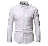 Trachtenhemd Herren Slim Fit Strickjacke Kentkragen Mit Taschen Herren Hemd Frühling Herbst Klassisch Einfarbig Täglich Casual All-Match Männer Base Shirt A-White XXL