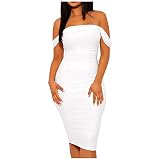 Vimoli Sommerkleid Damen Sexy Bodycon Rohr Oben Partykleid Abendkleid Schulterfrei Verein Midikleid Kurzarm Club
