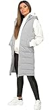 Longline Steppweste mit Kapuze und Reißverschluss, gepolstert, für den Winter, grau, 42