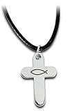 Christliche Geschenkideen °° Halskette Kreuz abgerundet mit Fisch-G