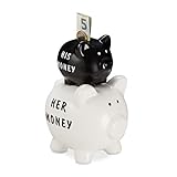 Relaxdays Sparschwein, His & Her Money, 2 Schweine, lustiges Geldgeschenk für Paare & Hochzeiten, Spardose, schwarz/weiß, 1 Stück